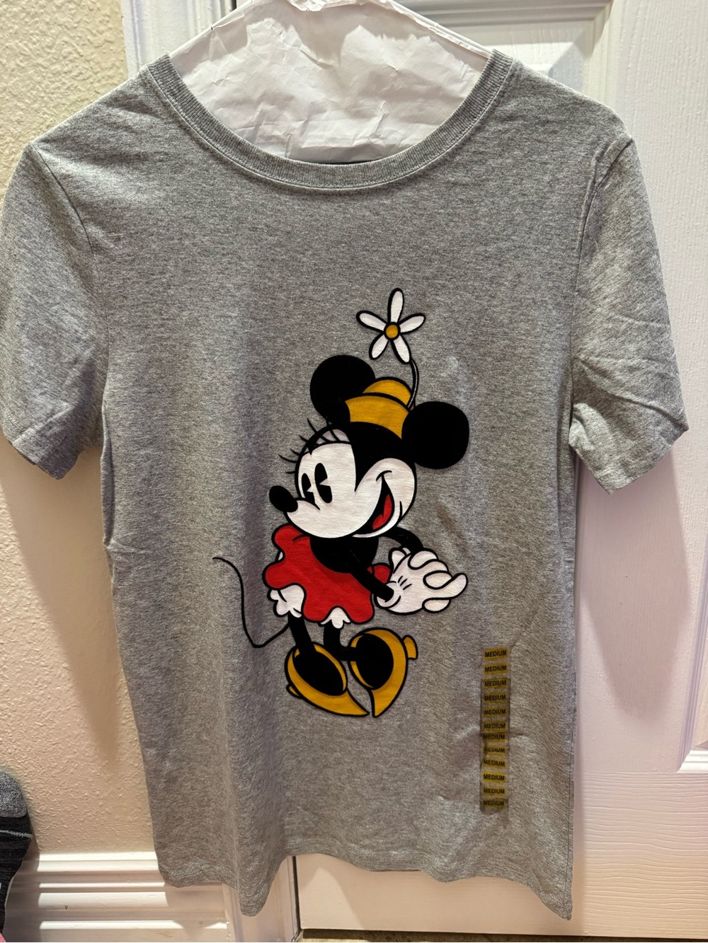 Disney Gray Minnie Mouse Graphic Tee with Red & Yellow Accents